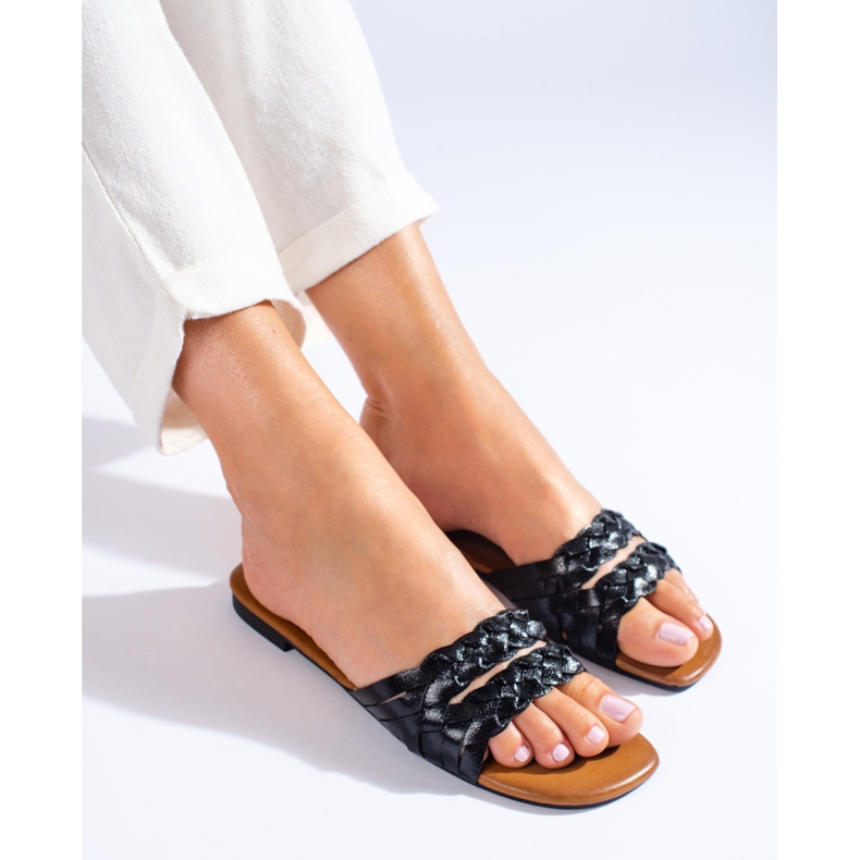 Pantuflas trenzadas Shelovet negras para mujer negro 1