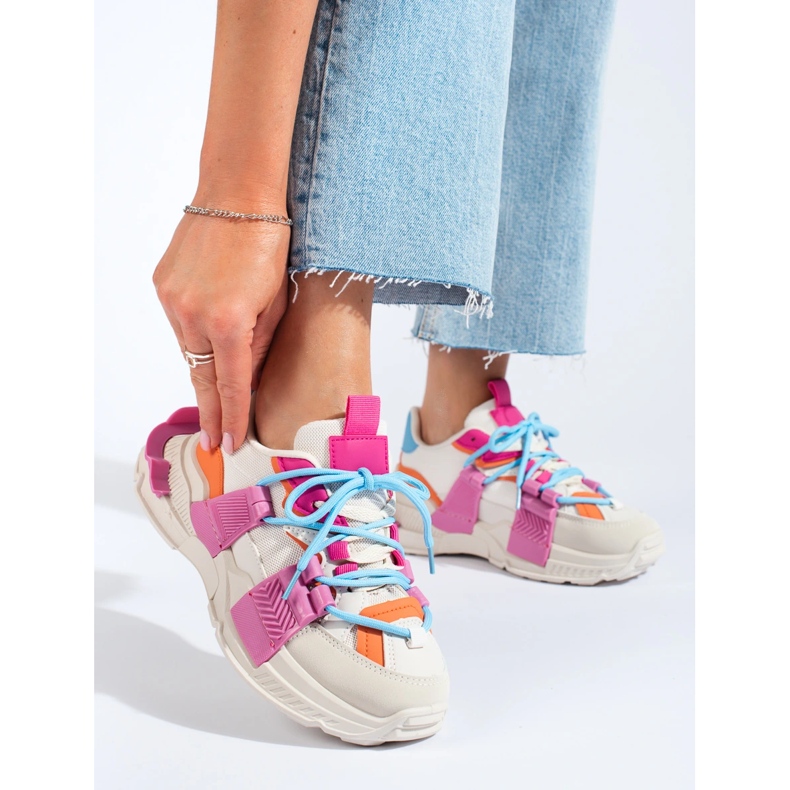 Zapatillas deportivas multicolores para mujer con suela gruesa Shelovet blanco 1