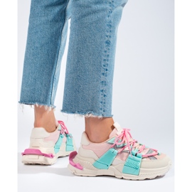 Zapatillas deportivas multicolores para mujer con suela gruesa Shelovet rosado 1