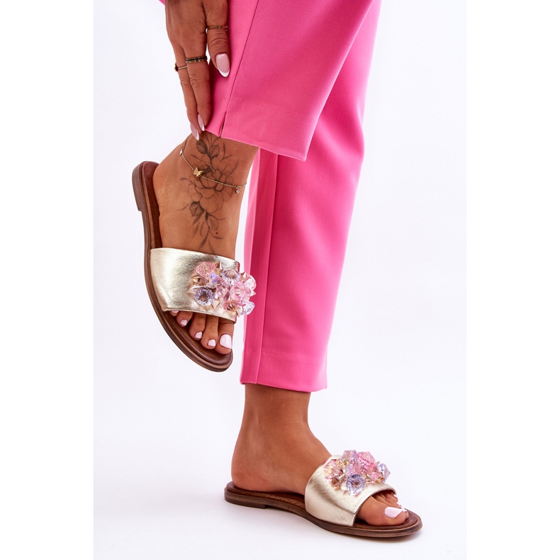 Pantuflas Mujer Piel Con Adorno Nicole 2726/064 Oro dorado 1